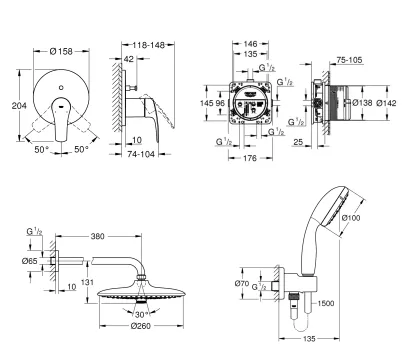 Душова система прихованого монтажу зі змішувачем Grohe Grohtherm SmartControl (UA34614SC4) — Photo 4