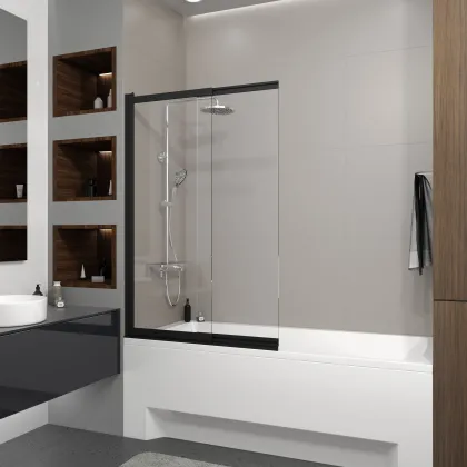 Шторка на ванну двоелементна Style 1000х1500мм black matt, скло 6мм clear — Photo 1
