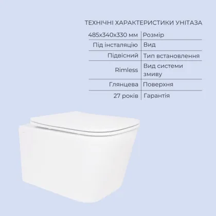 Готове рішення Qtap для ванної кімнати: підвісний унітаз Crow Rimless 485x340x330 + комплект інсталяції Standard (кругла клавіша Black) — Photo 2