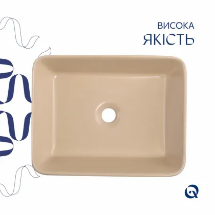 Раковина накладна Qtap Tern 480x370x135 мм, Beige, прямокутна, з донним клапаном QT17116069SB — Photo 3