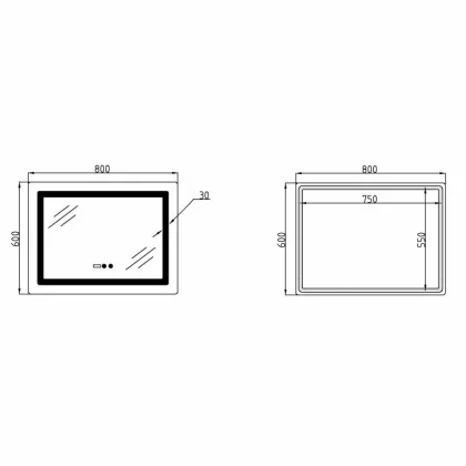 Дзеркало Lidz Kubis (KU2) 800х600 з годинником, з LED-підсвічуванням Touch, з антизапотіванням, з димером, рег. яскравості LDKU800600CL48281 — Photo 1