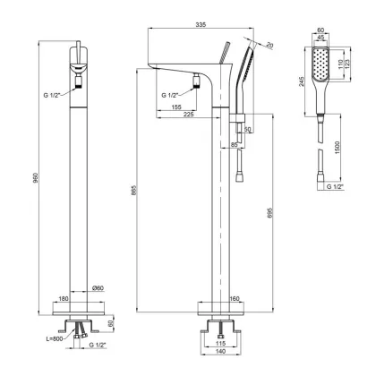 Змішувач для ванни Qtap Podlaha підлоговий (з душовим гарнітуром) QT19103VDC Chrome — Photo 1