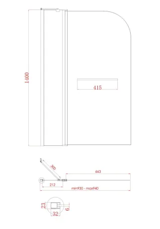 Шторки скляні на ванну Koer SR BS04-95x140-TR-07 прозоре скло 6мм, графіт (KR5404) — Photo 9