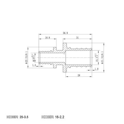 Муфта з'єднувальна перехідна Koer KA.С16-25 - 16(2.2mm) x 25(3.5mm) (KR4859) — Photo 1