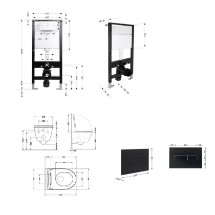 Готове рішення Qtap для ванної кімнати: підвісний унітаз Robin ML Ultra Quiet 520x365x365 + комплект інсталяції Standard (лінійна клавіша Black) — Photo 1