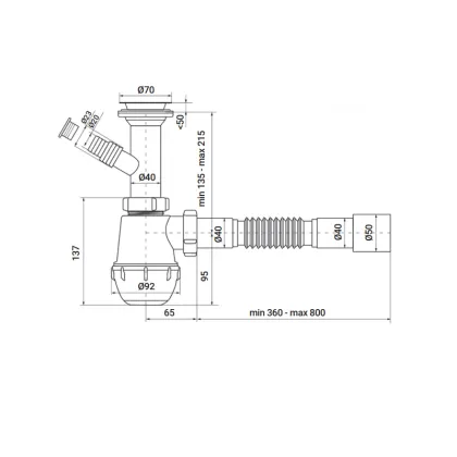 Сифон для кухні Zerix SK-01-B 1 1/2"x40 з литим випуском та відведенням для пральної машини (ZX4951) — Photo 1