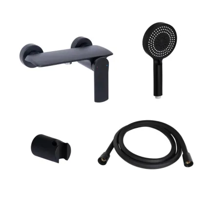 Комплект Qtap Robin Black Matt: Змішувач QTROB4060102B + Тримач QT829910842854OB + Шланг QTHADPVCSQ160B + Лійка QTRUC125BLM45951