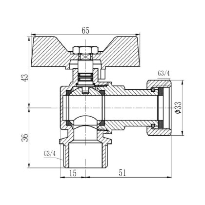 Кран кульовий з накидною гайкою SD Forte 3/4&quot; ВЗ для газу кутовий SF225G20 — Photo 1