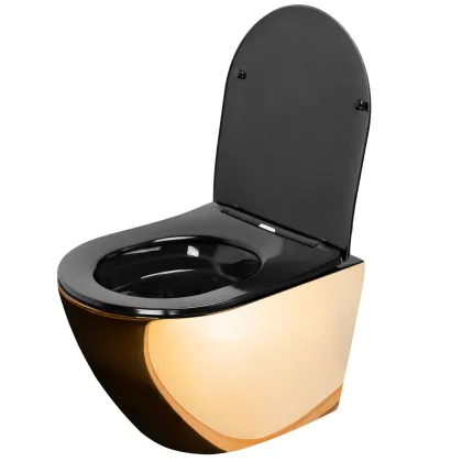 Підвісний унітаз REA CARLO FLAT MINI GOLD BLACK * — Photo 2