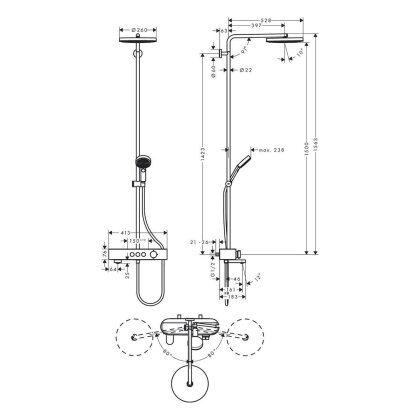 PULSIFY Showerpipe душова система 260 з термостатом на ванну — Photo 1