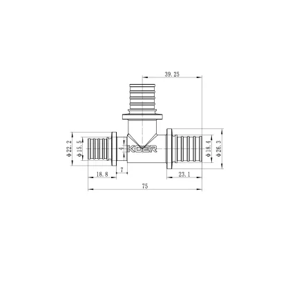 Трійник перехідний Koer KA.T20-20-16 - 20(2.8mm) x 20(2.8mm) x 16(2.2mm) (KR4889) — Photo 2