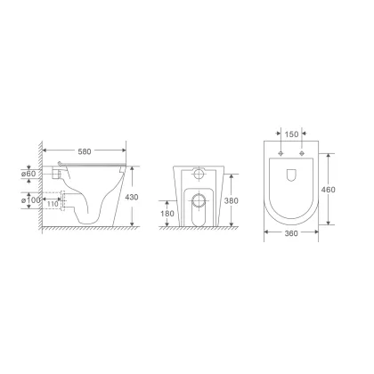 Унітаз підлоговий безбачковий MIXXUS PREMIUM BEVEL-0701-T1 580х365х430mm, система змиву TORNADO 1.0 (MP6597) — Photo 2