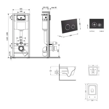 Готове рішення Qtap для ванної кімнати: підвісний унітаз Crow Ultra Quiet 520x360x290 + комплект інсталяції Nest 4 в 1 (кругла клавіша Black mat) — Photo 1