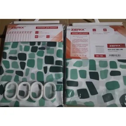 Шторка для ванної ZERIX SCP-010-180x180 з PEVA (поліетиленвінілацетату) (Візерунок "Бризки" зелені) (ZX6083) — Photo 1