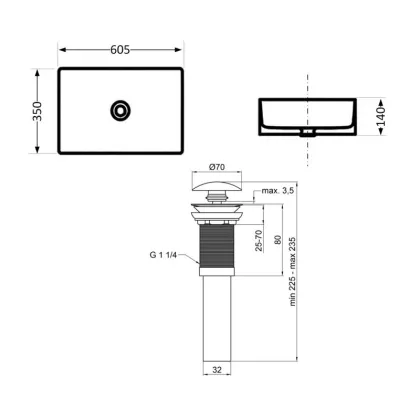 Раковина накладна Qtap Tern 610x350x135 мм, Beige, прямокутна, з донним клапаном QTTER188SB49790 — Photo 1