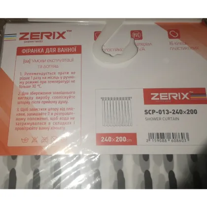Шторка для ванної ZERIX SCP-013-240x200 з PEVA (поліетиленвінілацетату) (Візерунок "Клітина" сіра) (ZX6086) — Photo 2