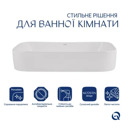 Комплект Qtap Scorpio: Раковина накладна 550x390x120 мм, White, прямокутна + Донний клапан Pop-up PU02 — Photo 2