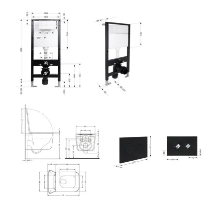 Готове рішення Qtap для ванної кімнати: підвісний унітаз Gemini Ultra Quiet 520x360x350 + комплект інсталяції Standard (кругла клавіша Black) — Photo 1