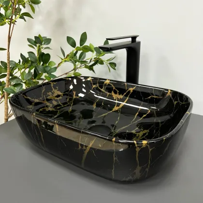 Умивальник (раковина) VBI RAVENNA MARBLE BLACK GLOSSY накладний — Photo 2