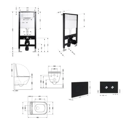 Готове рішення Qtap для ванної кімнати: підвісний унітаз Crow Ultra Quiet 485x340x290 + комплект інсталяції Standard (кругла клавіша Black) — Photo 1