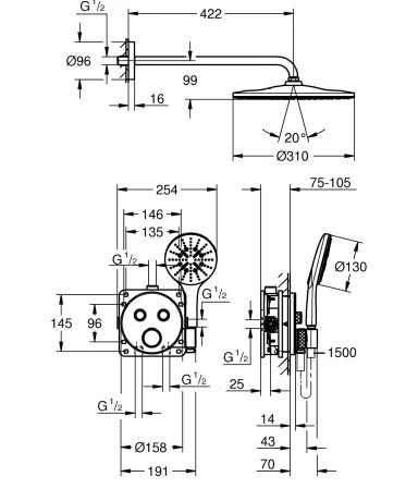 Прихована душова система з Rainshower Mono 310 Grohe Grohtherm SmartControl (34866000) — Photo 3