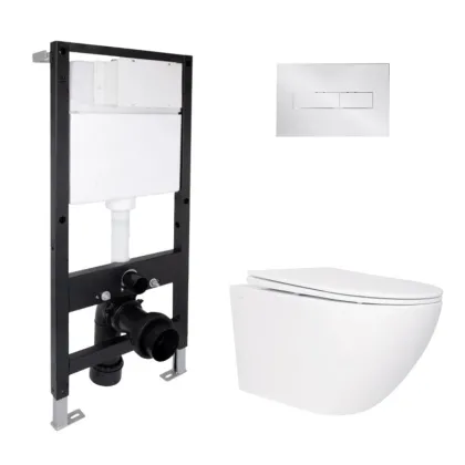 Готове рішення Qtap для ванної кімнати: підвісний унітаз Jay Rimless 520x360x320 + комплект інсталяції Standard (лінійна клавіша Chrome)