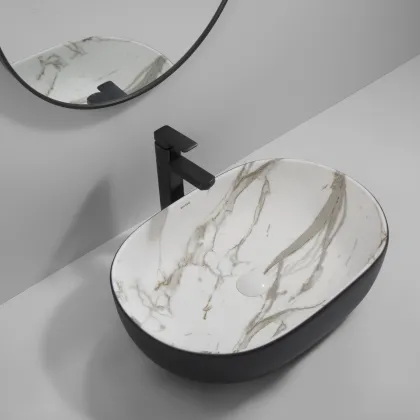 Раковина накладна MIXXUS PREMIUM ELLIPSE-0105 MARBLE-BLACK 600х400х150mm (MP6565) — Photo 4
