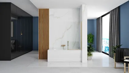 Шторка для ванни REA ELEGANT 80 GOLD постійна — Photo 2