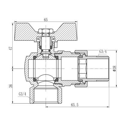 Кран кульовий &quot;Американка&quot; SD Forte 3/4&quot; кутовий SF221W20 — Photo 1