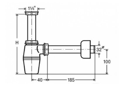 Сифон для умивальника з відведенням, 1 1/4, пластик — Photo 1