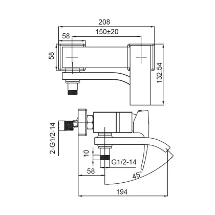 Змішувач для ванни з коротким виливом Koer KB-41007-05 (Колір чорний) (KR3455) — Photo 1