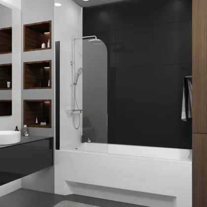 Шторка на ванну одноелементна Dakota 800х1400мм black matt, скло 6мм clear — Photo 1