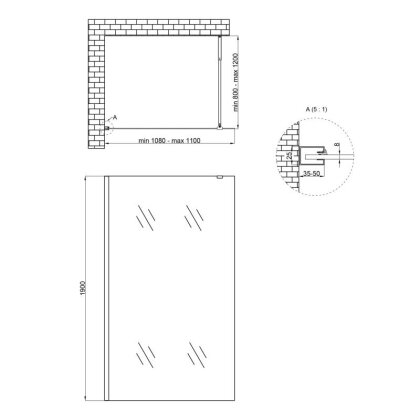 Душова перегородка Qtap Walk-In Standard CRM2011.C8 110х190 см, скло Clear 8 мм, покриття CalcLess — Photo 1