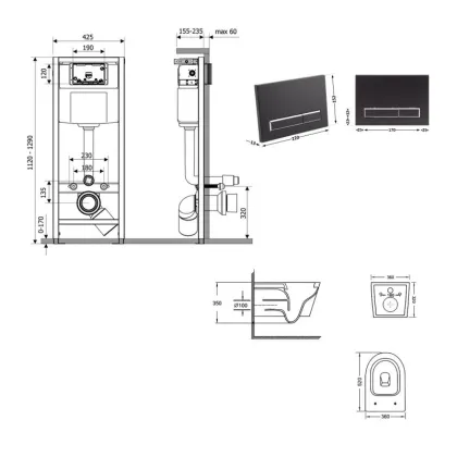 Готове рішення Qtap для ванної кімнати: підвісний унітаз Swan Ultra Quiet 520x360x320 + комплект інсталяції Nest 4 в 1 (лінійна клавіша Black mat) — Photo 1