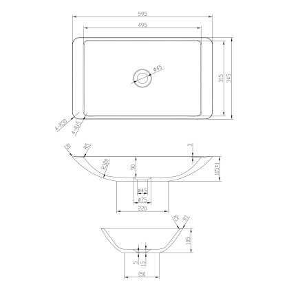 Умивальник 59,5*34,5*10,5см накладний кам&#039;яний Solid surface — Photo 2