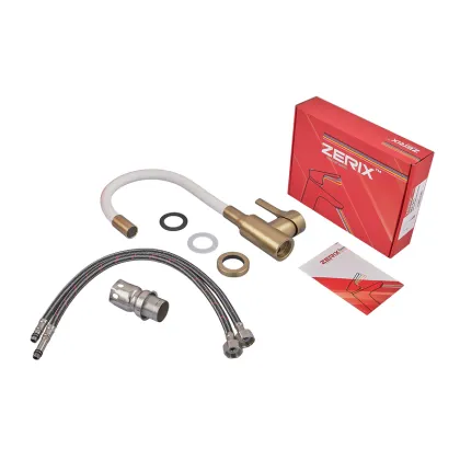 Змішувач для кухні ZERIX REX-011 BRUSHED GOLD REFL.WHITE з нерж. сталі (Колір матове золото+силіконовий вилив білий) (ZX6134) — Photo 4
