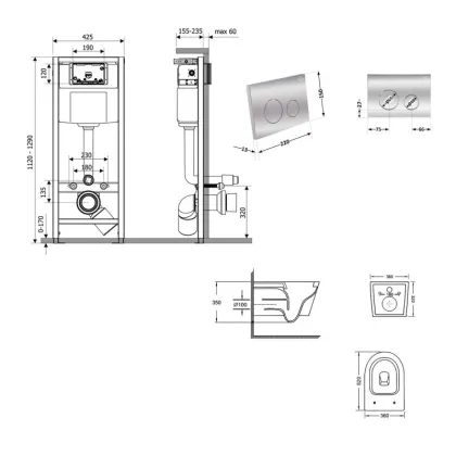Готове рішення Qtap для ванної кімнати: підвісний унітаз Swan Ultra Quiet 520x360x320 + комплект інсталяції Nest 4 в 1 (кругла клавіша Chrome) — Photo 1