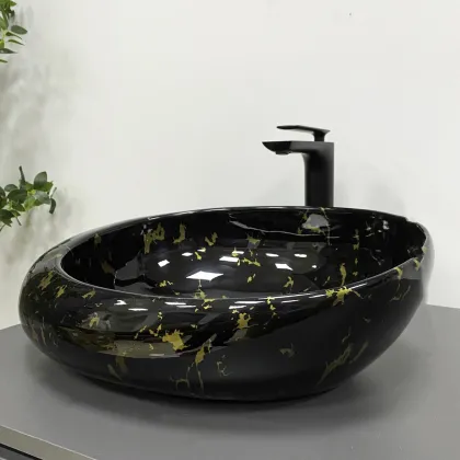 Умивальник (раковина) VBI RICCIA BLACK MARMO GLOSSY накладний — Photo 1
