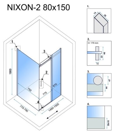 Душова Кабіна REA Nixon 80x150 P KPL-K5010-K5009 — Photo 6