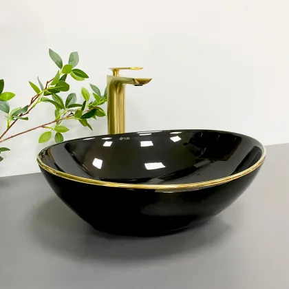 Умивальник (раковина) VBI PARMA BLACK GOLD EDGE накладний — Photo 4