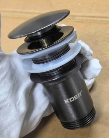Донний клапан для раковини з переливом KOER PW-07-07 автоматичний (Click-Clack) (Колір графітовий) 1 1/4'' (KR6483) — Photo 4