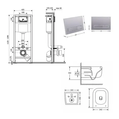 Готове рішення Qtap для ванної кімнати: підвісний унітаз Gemini Ultra Quiet 485×340×350 + комплект інсталяції Nest 4 в 1 (лінійна клавіша Satin) — Photo 1