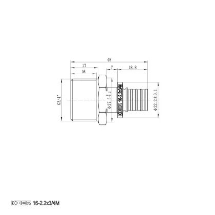 Перехідник з ЗР Koer KA.A08M-16 - 16(2.2mm) x 3/4"M (KR4850) — Photo 3