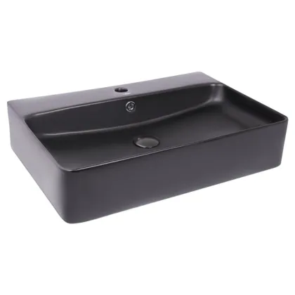 Раковина Qtap Nando 600х420х130 Matt black з донним клапаном QT1211K4041MB — Photo 3