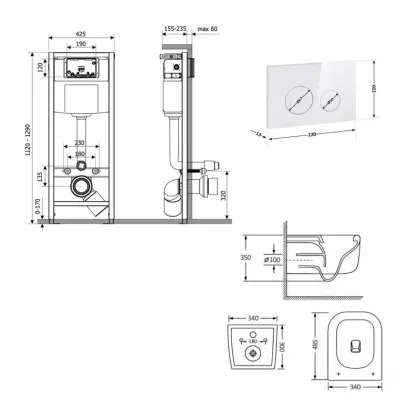 Готове рішення Qtap для ванної кімнати: підвісний унітаз Gemini Ultra Quiet 485×340×350 + комплект інсталяції Nest 4 в 1 (кругла клавіша White) — Photo 1