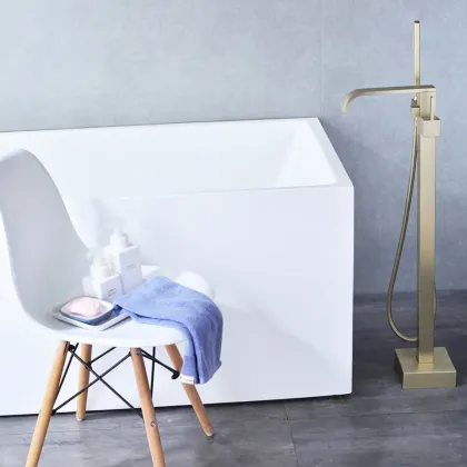 Змішувач для ванни REA CARAT BRUSHED GOLD золотий підлоговий матовий — Photo 3