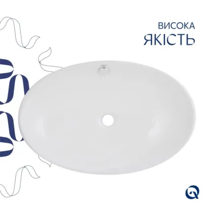 Комплект Qtap Dove: Раковина накладна 635x420x150 мм, White, овальна + Донний клапан Pop-up PU02O — Photo 3