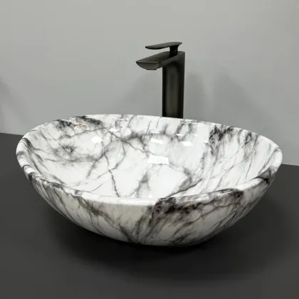 Умивальник (раковина) VBI PARMA STATUARIO GREY VEINS GLOSSY накладний — Photo 3
