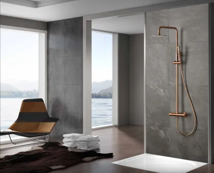 IMEX MONZA PVD BRUSHED ROSE GOLD Душова колона з термостатом TURN CLEAN, рожеве матове золото — Photo 1