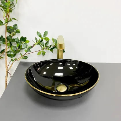 Умивальник (раковина) VBI PARMA BLACK GOLD EDGE накладний — Photo 2